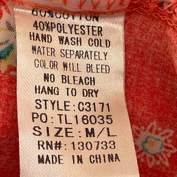 Umgee Orange Turquoise Medallion Print Kimono Lace Fringe Size M/L Boho Casual - Picture 6 of 7